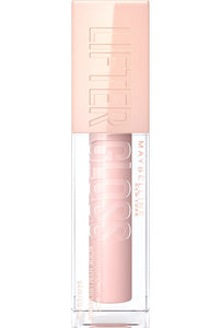 Maybelline Lifter Gloss in a clear rectangular tube with pale pink gloss and a blush pink cap embossed with Lifter
