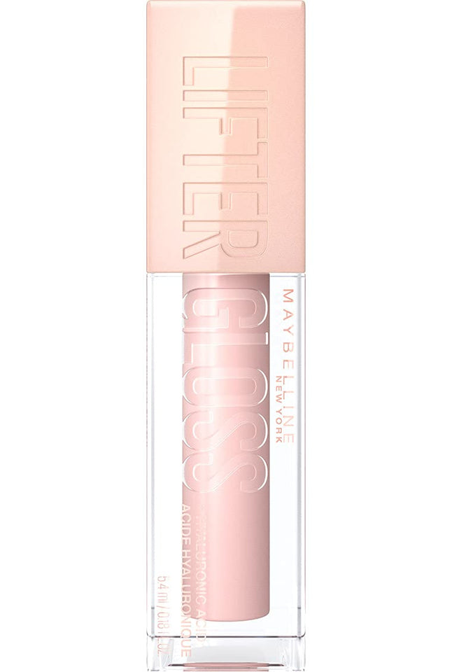 Maybelline Lifter Gloss in a clear rectangular tube with pale pink gloss and a blush pink cap embossed with Lifter