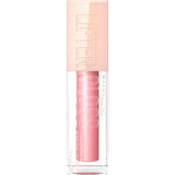 Maybelline Lifter Gloss in a clear tube with pink gloss and a pale peach cap, featuring raised lettering