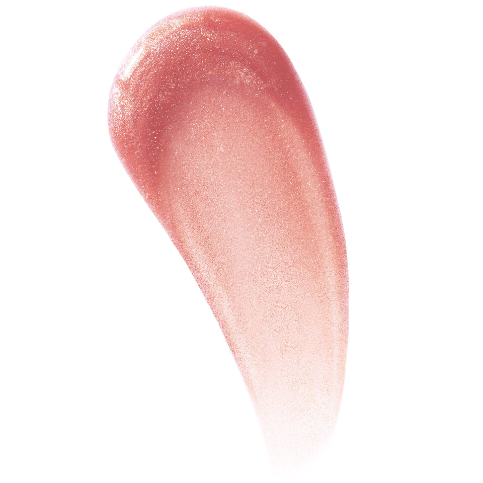 Maybelline Lifter Gloss in a sheer rosy nude shade with fine shimmer and a glossy, tapered swatch
