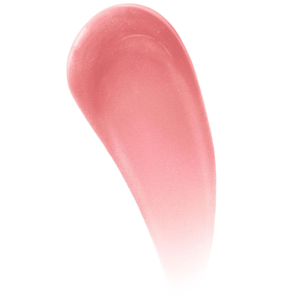 Maybelline Lifter Gloss in a glossy, shimmery pink swatch with a smooth, tapered shape fading at the tip