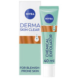 NIVEA Derma Skin Clear Scrub mint-green chemical exfoliator tube and box with blue lettering and copper bands