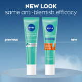 NIVEA Derma Skin Clear Scrub tubes in turquoise with white caps, shown in previous and new packaging