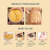 24K Gold Under Eye Masks are golden translucent gel patches shown in a jar and applied beneath the eye