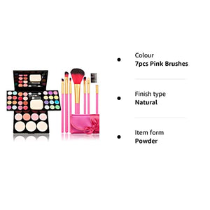 Makeup Brushes Cosmetic Palette Set TimeSong Professional Makeup Palette Kit （Include: Eyeshadow & Blusher & Face Powder & Lip Gloss) + Makeup Brushes Set (7pcs Pink Brushes)