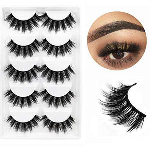 Set of 5 pairs 3D faux mink false eyelashes with thick dramatic fluffy long design