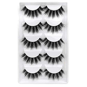 Pack of 5 pairs of 3D faux mink false eyelashes with thick, fluffy, crossed cluster design