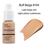 PHOERA 30ml Foundation Liquid Full Coverage 24HR Matte Oil Control Concealer (Nude & Buff Beige) with 6ml Makeup Face Primer & Kabuki Foundation Brush Flat Top