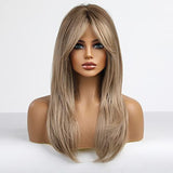 HAIRCUBE Long Blonde Wigs for Women Synthetic Hair Wig with Fringe Ombre Color