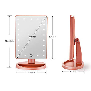 Makeup Vanity Mirror with Lights, Lighted Makeup Mirror with Detachable 10X Magnification, 21 Led Lights Adjustable Dimming Touch Sensor, Dual Power Supply, 180° Rotation, Portable Cosmetic Mirror