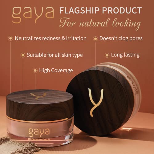 Vegan Buildable Mineral Powder Foundation– Light to Full Coverage, Cruelty-Free Face Makeup Enhances All Skin Types – Smooth Natural-Looking Makeup Foundation Doesn’t Clog Pores by Gaya Cosmetics