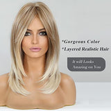 HAIRCUBE Long Blonde Wigs for Women Synthetic Hair Wig with Fringe Ombre Color