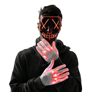 Halloween Led Mask Light Up Scary Mask and Gloves with 3 Lighting Modes for Halloween Cosplay Costume and Party Supplies