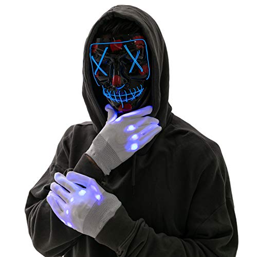 Halloween Led Mask Light Up Scary Mask and Gloves with 3 Lighting Modes for Halloween Cosplay Costume and Party Supplies