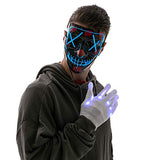 Halloween Led Mask Light Up Scary Mask and Gloves with 3 Lighting Modes for Halloween Cosplay Costume and Party Supplies