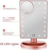 Makeup Vanity Mirror with Lights, Lighted Makeup Mirror with Detachable 10X Magnification, 21 Led Lights Adjustable Dimming Touch Sensor, Dual Power Supply, 180° Rotation, Portable Cosmetic Mirror