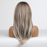 HAIRCUBE Long Blonde Wigs for Women Synthetic Hair Wig with Fringe Ombre Color