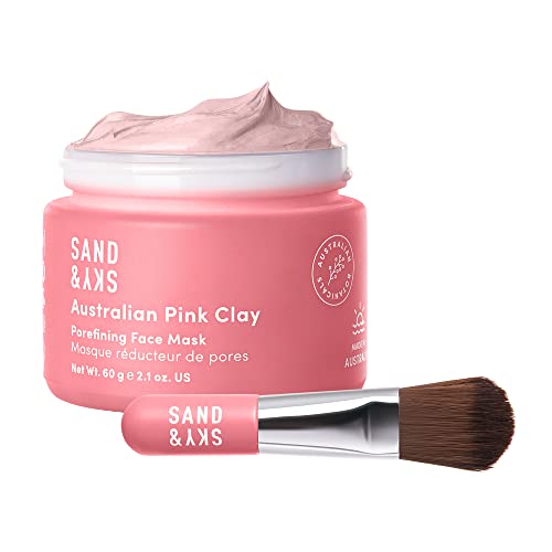 Sand & Sky Australian Pink Clay Mask Set - Pink Clay Face Mask & Facial Brush Applicator Gift Set | Facial mask for Pore Minimizer & Acne Treatment