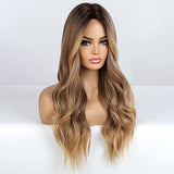 HAIRCUBE Long Curly Brown Wigs for Women Synthetic Hair Wig Middle Parting