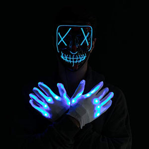 Halloween Led Mask Light Up Scary Mask and Gloves with 3 Lighting Modes for Halloween Cosplay Costume and Party Supplies