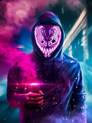 Venobat LED Halloween Mask, Scary Light Up Mask for Men Women Kids Adult with 3 Lighting Modes Glowing Neon Mask Dark and Evil Glowing Eyes Cosplay Costume Masquerade Parties Carnival