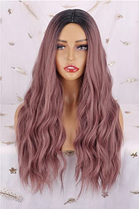 colorful panda Long Pink Wigs for Women Natural Synthetic Hair Ombre Pink Wig with Dark Roots Synthetic Wig Loose Wavy Wigs Heat Resistant 26 Inches