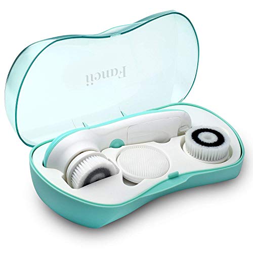 Fancii Waterproof Facial Cleansing Spin Brush Set with 3 Exfoliating Brush Heads - Complete Face Spa System - Advanced Microdermabrasion for Gentle Exfoliation and Deep Scrubbing (Aqua)