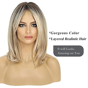 HAIRCUBE Long Blonde Wigs for Women Synthetic Hair Wig with Fringe Ombre Color