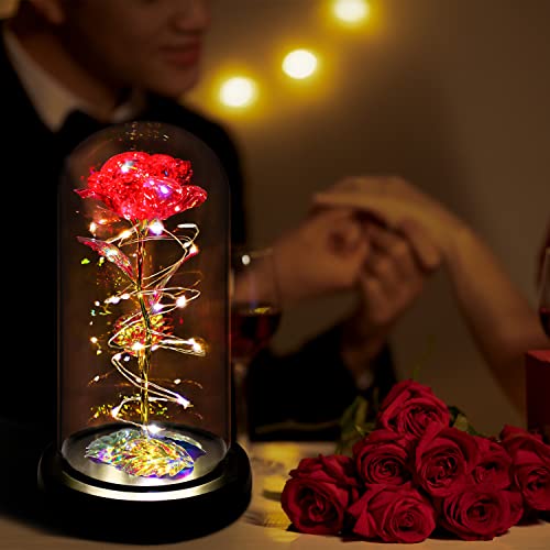 Valentines Day Gifts For Her,Valentines Rose Flower Gifts For Women,Valentines Gifts Birthday Gifts,Valentine's Day Roses Gifts For Mom Girlfriend Wife,Colorful Rainbow Light Up Rose In A Glass Dome