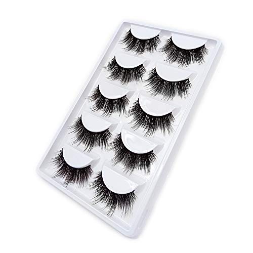 False Eyelashes, 3D Faux Mink Fake Eyelashes Handmade Dramatic Thick Crossed Cluster False Eyelashes Black Nature Fluffy Long Soft Reusable(5 Pairs)