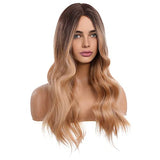 HAIRCUBE Long Curly Brown Wigs for Women Synthetic Hair Wig Middle Parting