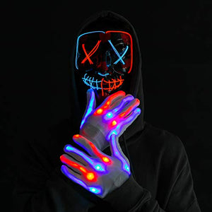 Halloween Led Mask Light Up Scary Mask and Gloves with 3 Lighting Modes for Halloween Cosplay Costume and Party Supplies