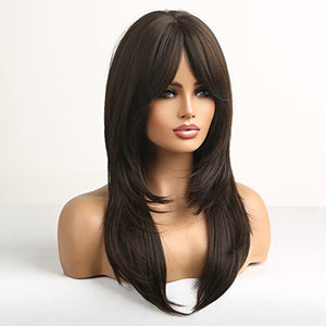 HAIRCUBE Long Blonde Wigs for Women Synthetic Hair Wig with Fringe Ombre Color