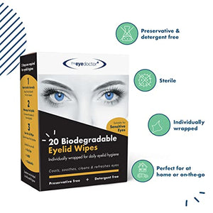 The Eye Doctor Eyelid Wipes – 20 x Single use Eyelid Wipes – Suitable for Sensitive Eyes, Dry Eyes, Blepharitis & MGD - Detergent and Preservative Free Eye Wipes