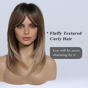 HAIRCUBE Long Blonde Wigs for Women Synthetic Hair Wig with Fringe Ombre Color