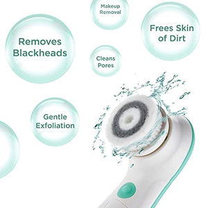 Fancii Waterproof Facial Cleansing Spin Brush Set with 3 Exfoliating Brush Heads - Complete Face Spa System - Advanced Microdermabrasion for Gentle Exfoliation and Deep Scrubbing (Aqua)