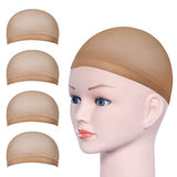 URAQT Wig Caps, 4 Pcs Stretchy Nylon Wig Cap, Close End Stocking Wigs Cup, Brown Unisex Wig Stocking Cap Hair Cup for Women Men