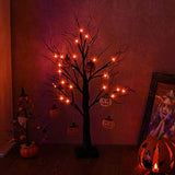 Eambrite Small Black Glitter Halloween Tree Light with 24 Orange LEDs Battery Operated Lighted Spooky Pumpkin Display Tree for Party Decoration