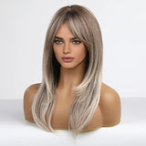 HAIRCUBE Long Blonde Wigs for Women Synthetic Hair Wig with Fringe Ombre Color