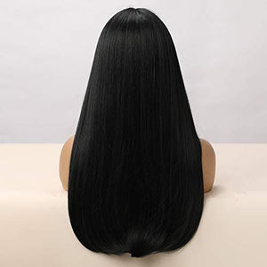 HAIRCUBE 20 Inch Nature Straight Ombre Wigs for White Women Black Root with Brown Hair Synthetic Wigs