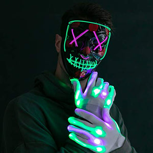 Halloween Led Mask Light Up Scary Mask and Gloves with 3 Lighting Modes for Halloween Cosplay Costume and Party Supplies