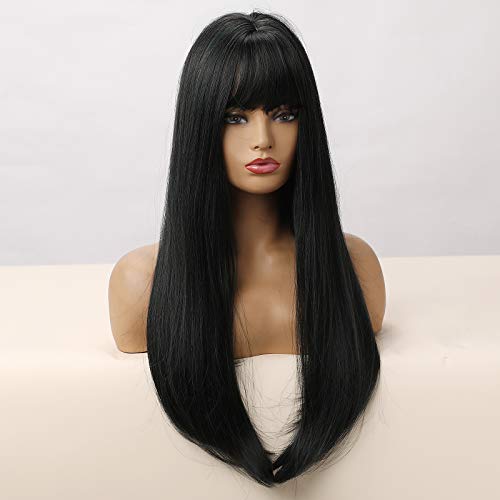 HAIRCUBE 20 Inch Nature Straight Ombre Wigs for White Women Black Root with Brown Hair Synthetic Wigs