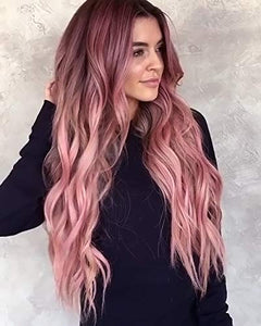 colorful panda Long Pink Wigs for Women Natural Synthetic Hair Ombre Pink Wig with Dark Roots Synthetic Wig Loose Wavy Wigs Heat Resistant 26 Inches