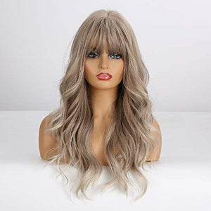 Esmee 24" Synthetic Wigs for Women Dark Roots Long Wig with Bangs Ombre Wavy Hair Realistic Simulation Scalp Middle Part