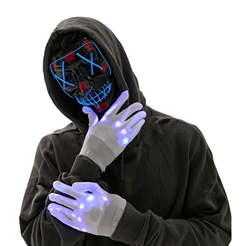 Halloween Led Mask Light Up Scary Mask and Gloves with 3 Lighting Modes for Halloween Cosplay Costume and Party Supplies