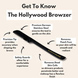 HOLLYWOOD BROWZER Dermaplaning Blades for Face (2 Pack) for Eyebrow Shaping, Removing Unwanted Hair & Exfoliation - Royal Gold