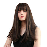 Esmee 24" Synthetic Wigs for Women Dark Roots Long Wig with Bangs Ombre Wavy Hair Realistic Simulation Scalp Middle Part