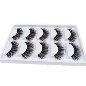 False Eyelashes, 3D Faux Mink Fake Eyelashes Handmade Dramatic Thick Crossed Cluster False Eyelashes Black Nature Fluffy Long Soft Reusable(5 Pairs)