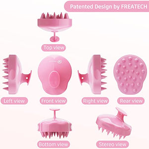 FREATECH Scalp Massager Shampoo Brush with Soft & Flexible Silicone Bristles for Hair Care and Head Relaxation, Ergonomic Scalp Scrubber/Exfoliator for Dandruff Removal and Hair Growth, Pink