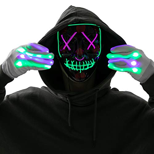 Halloween Led Mask Light Up Scary Mask and Gloves with 3 Lighting Modes for Halloween Cosplay Costume and Party Supplies